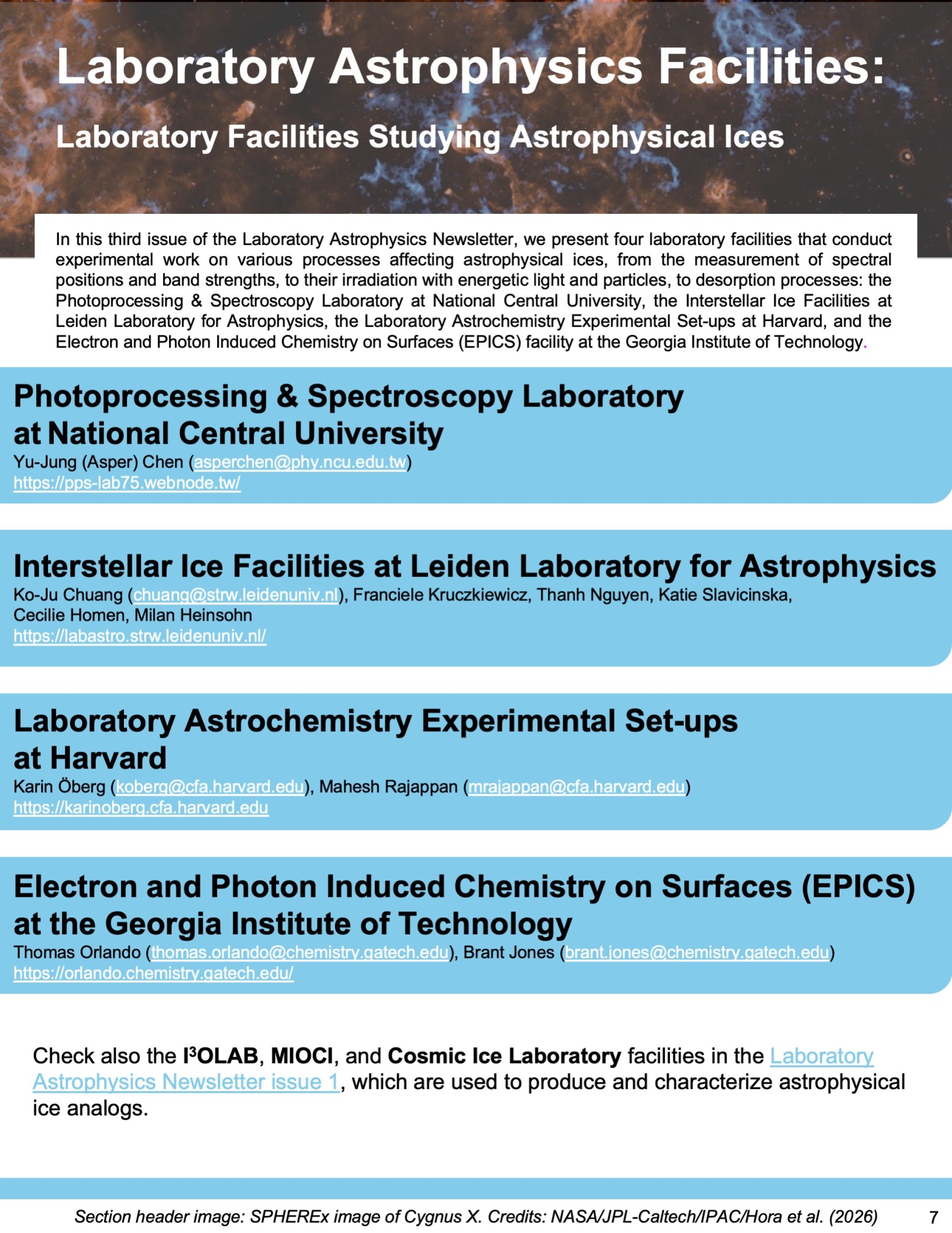 Laboratory Image of the Astrophysics Newsletter Issue number 3, with the theme Astrophysical Ices, page 7.