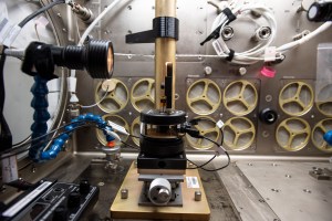 An image of the Drop Vibration hardware inside the Microgravity Science Glovebox (MSG) aboard the International Space Station.
