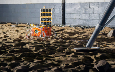 Lunar rover in a testing environment.