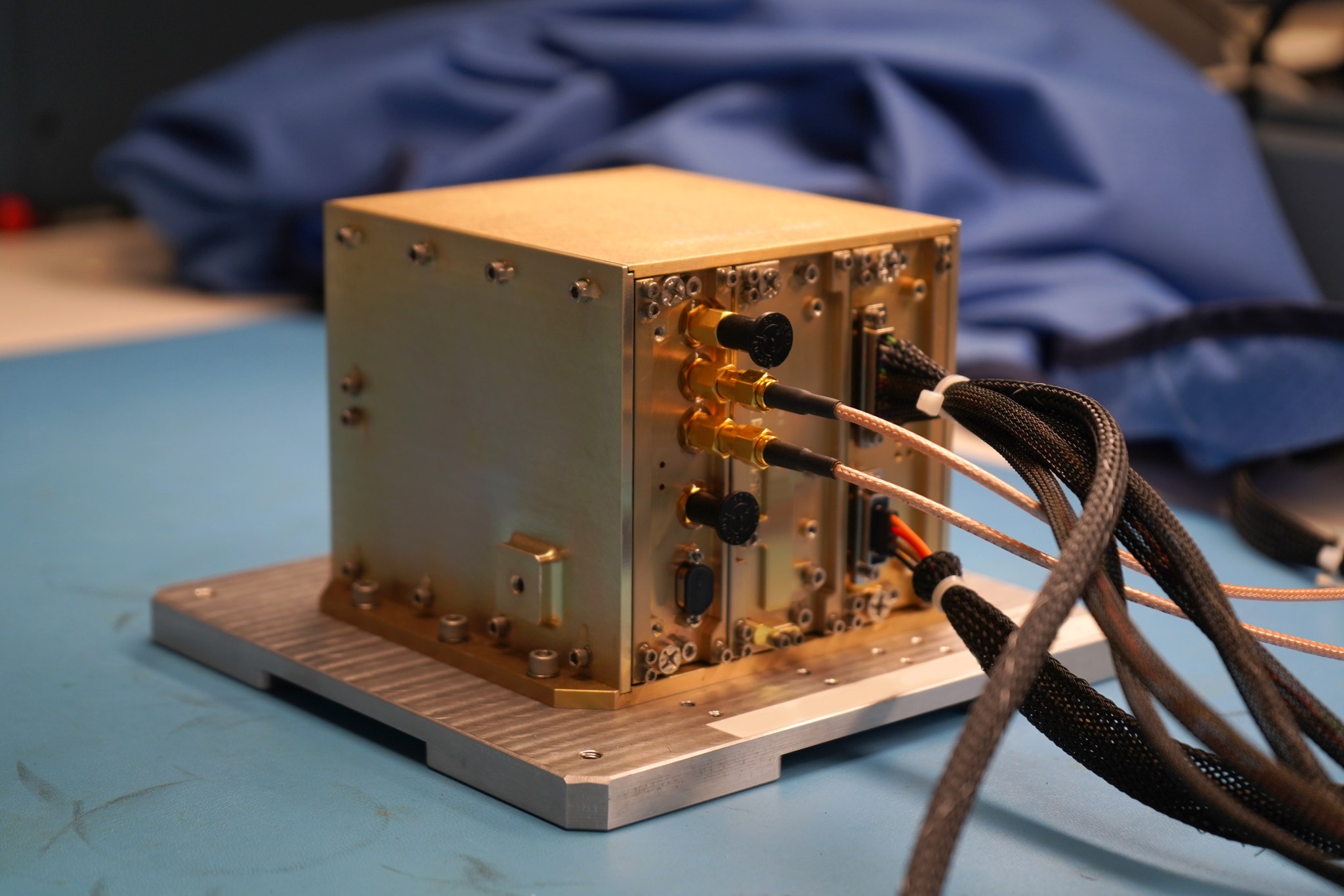 The NavCube3-mini payload in a laboratory at NASA's Goddard Space Flight Center in Greenbelt, Md.