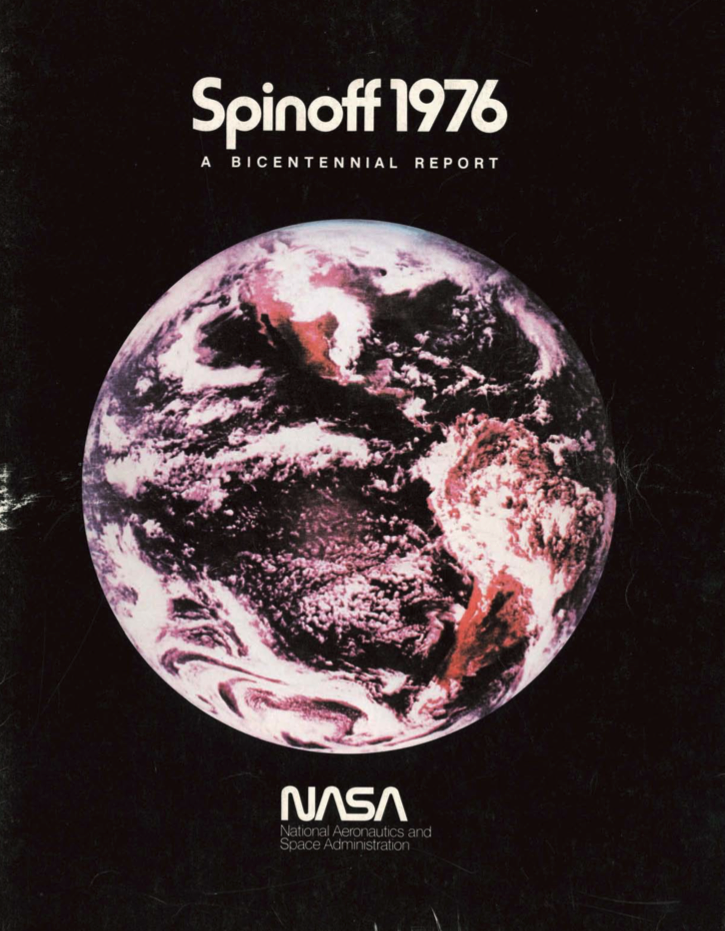 A scan of the original Spinoff report from 1976. An Apollo-era image of Earth on a black background.