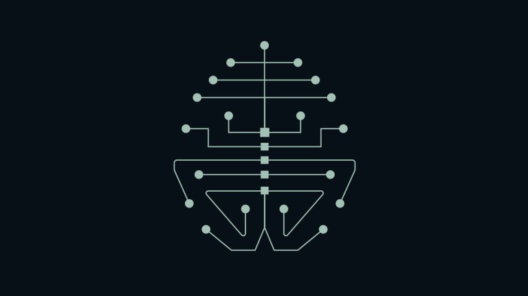 A minimalist, pale green line-art graphic of a digital circuit board.