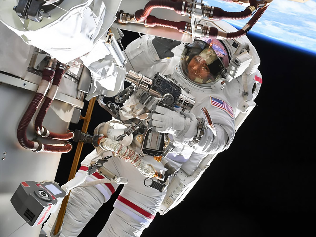 NASA astronaut Jessica Meir shared a pictured of herself during a spacewalk taken by NASA astronaut Anil Menon on her Instagram page.