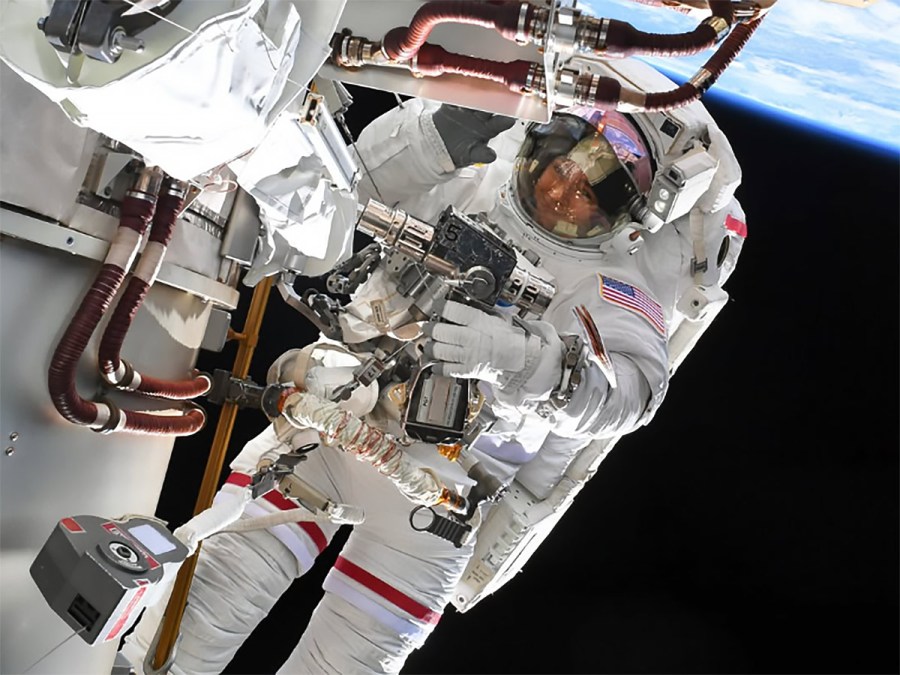 NASA astronaut Jessica Meir shared a pictured of herself during a spacewalk taken by NASA astronaut Anil Menon on her Instagram page.
