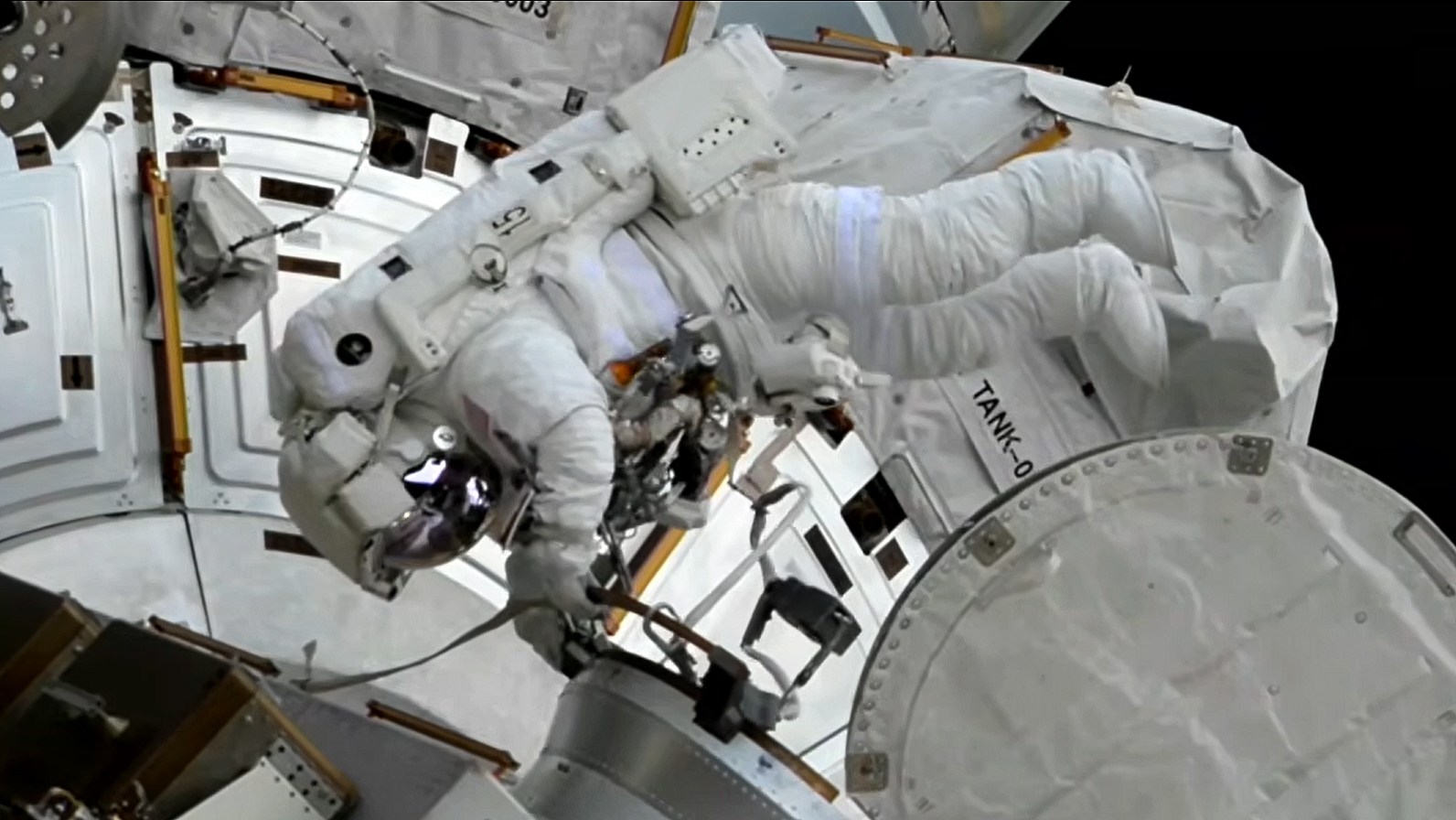 NASA astronaut Jessica Meir prepares to enter the Quest airlock to complete a spacewalk outside the International Space Station.