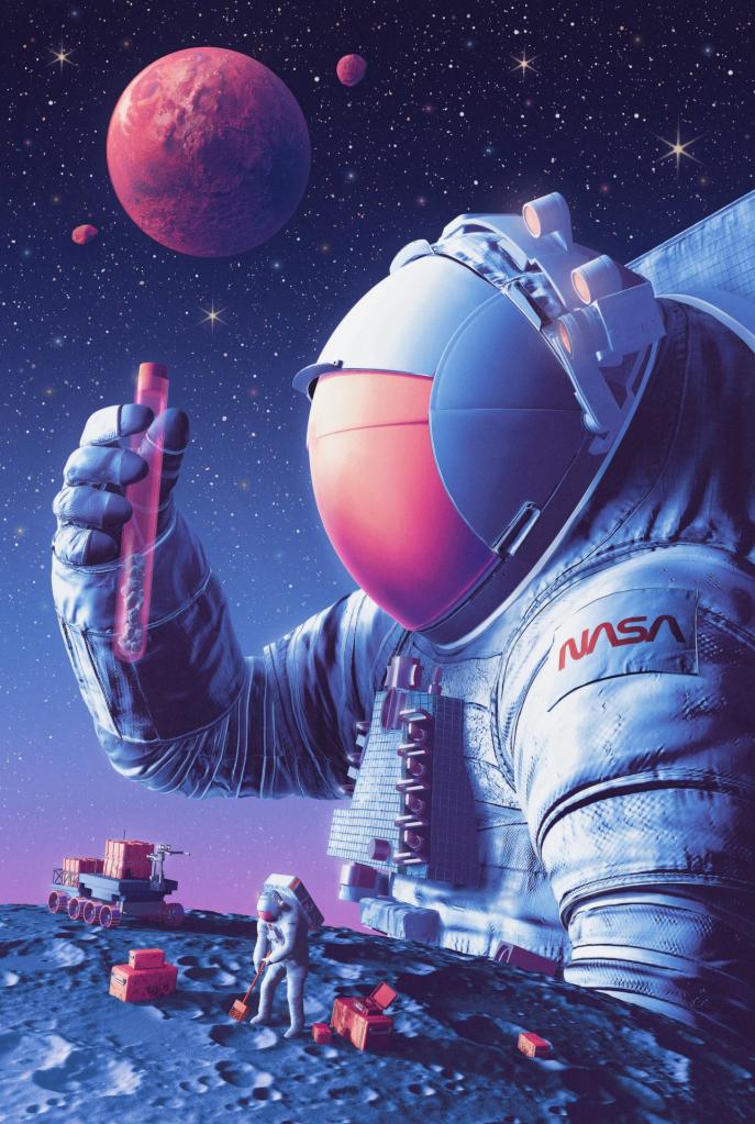 This illustration of Moon to Mars multidisciplinary science shows astronauts collecting and analyzing lunar regolith. NASA’s Moon to Mars Objectives establish an objectives-based approach to the agency's human deep space exploration efforts; NASA’s Moon to Mars Architecture approach distills the objectives into operational capabilities and elements.