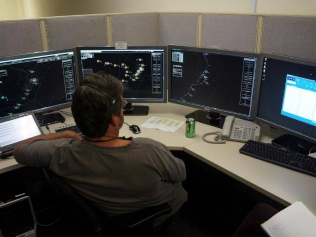 A research subject taking part in a New York Operations Improvement study at the Airspace Operations Laboratory (AOL) at NASA Ames Research Center.