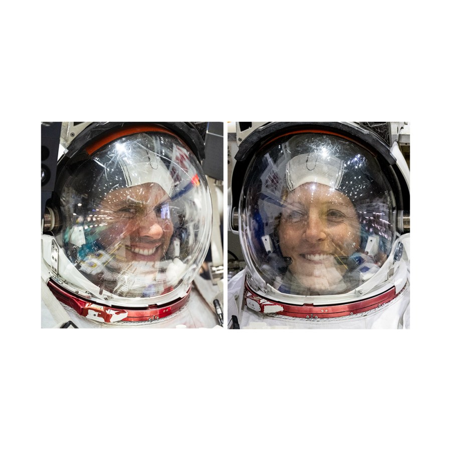 Astronauts Anil Menon of NASA and Sophie Adenot of ESA are pictured training for a spacewalk at the Johnson Space Center’s Neutral Buoyancy Laboratory in Houston, Texas.