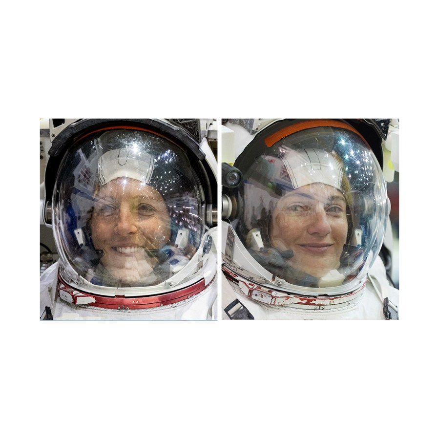 Astronauts Sophie Adenot of ESA and Jessica Meir of NASA are pictured training for a spacewalk at the Johnson Space Center’s Neutral Buoyancy Laboratory in Houston, Texas.