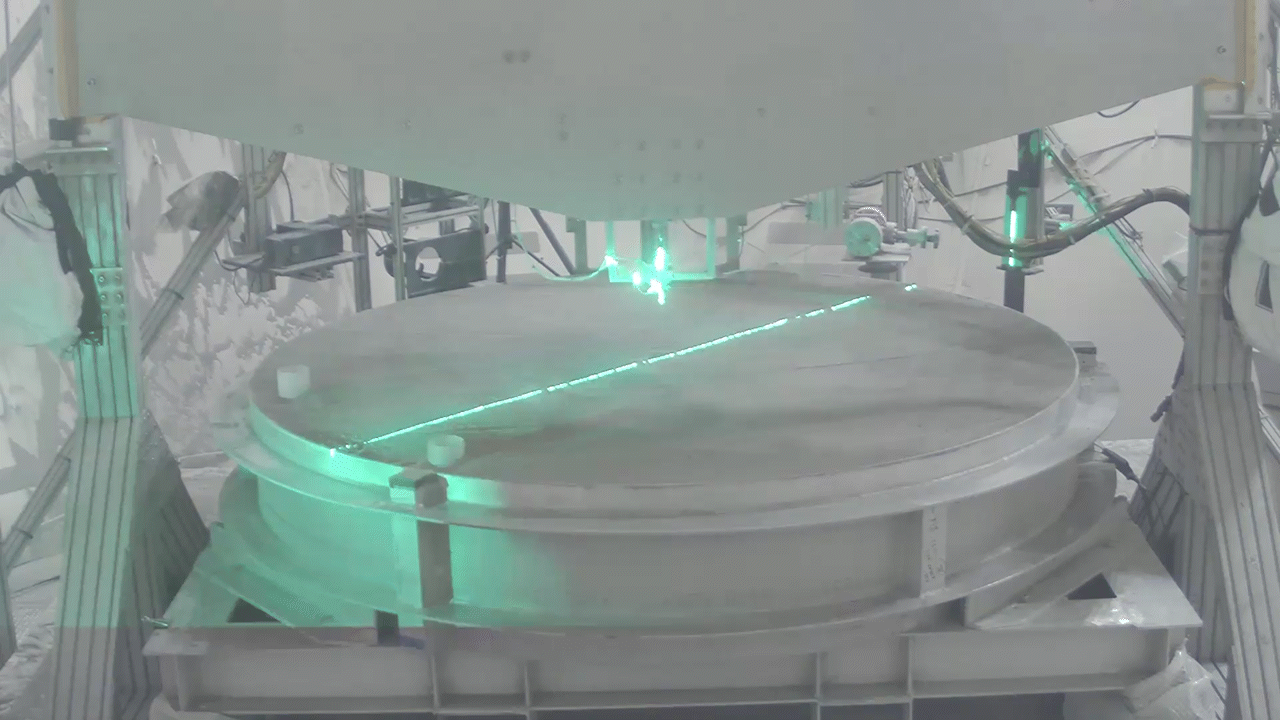 A run of the plume-surface interaction testing with the ethane nozzle firing into the simulated lunar dirt.