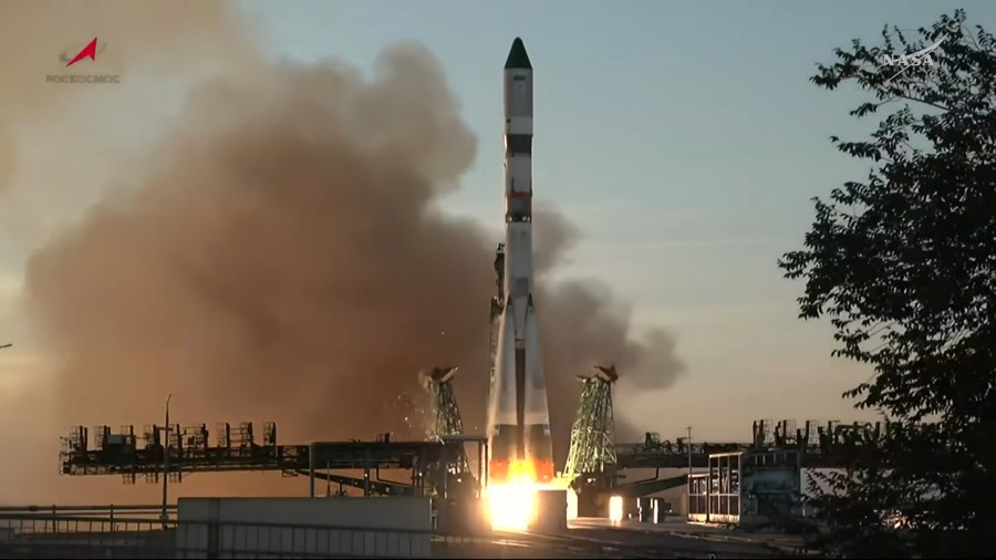 The Progress 96 cargo spacecraft launches on time from the Baikonur Cosmodrome in Kazakhstan to resupply the Expedition 75 crew aboard the International Space Station.