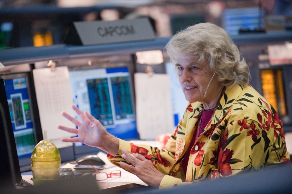 Inside the space shuttle flight control room at the NASA Johnson Space Center's Mission Control Center, NASA astronaut Shannon Lucid, STS-135 planning shift CAPCOM