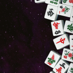 Mahjong titles on a purple galaxy background.