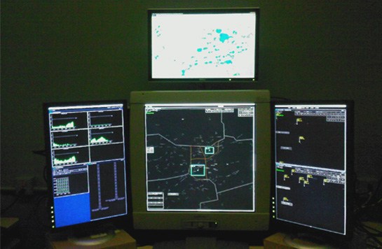 Mock-up of a Multi Sector Planner (MSP) workstation used in an Airspace Operations Laboratory Human-in-the-Loop simulation in 2009,