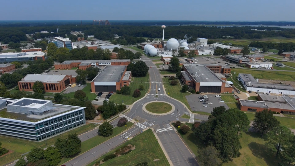 Overhead view of NASA's Langley Research Center in Hampton, Virginia.