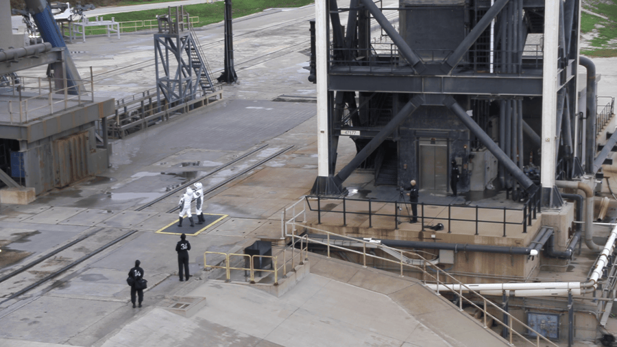Astronauts at the launch pad.