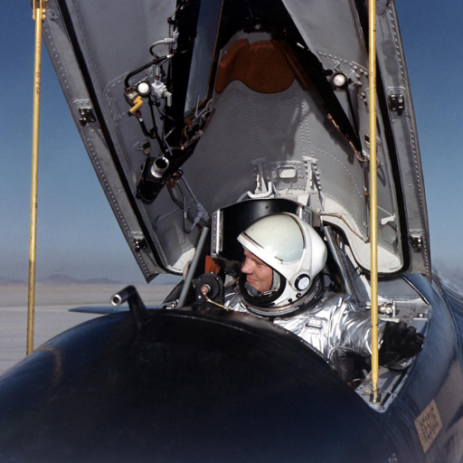 NASA pilot Neil Armstrong in the cockpit of an X-15