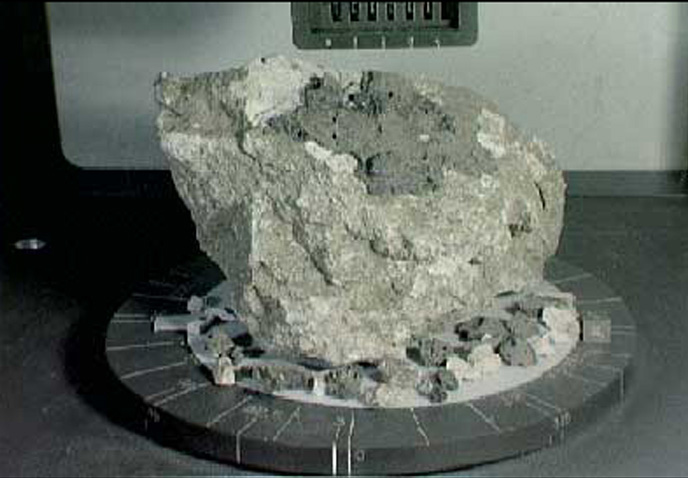Anorthosite rock sample collected from the lunar highlands.