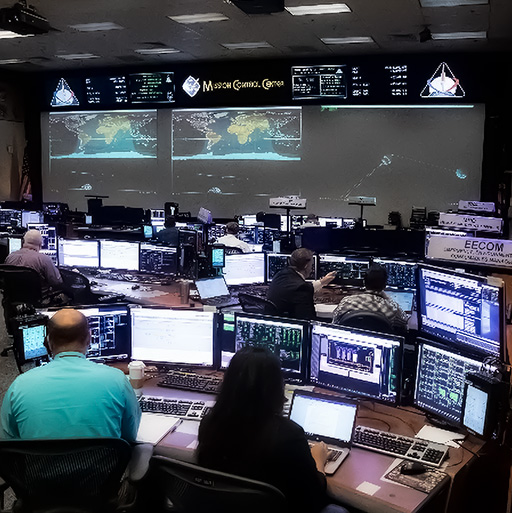 Photo of NASA’s Christopher C. Kraft Jr. Mission Control Center (MCC) at the Johnson Space Center in Houston