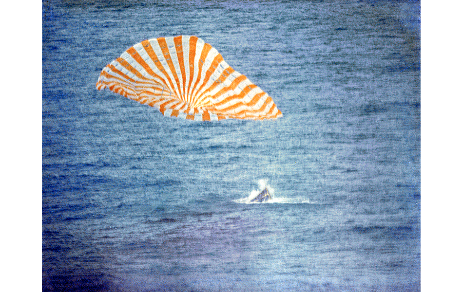 Photo of Gemini spacecraft at splashdown.