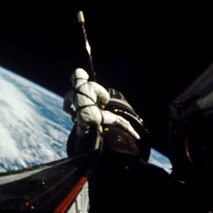 Photo of Gemini XI astronaut Dick Gordon on his spacewalk.