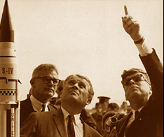Robert Seamans, Wernher von Braun and President Kennedy at Cape Canaveral