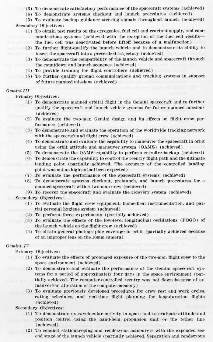 continuation of the general outline of performance objectives for Gemini Missions organized by flight numbers