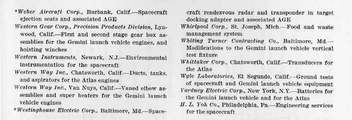 list of contractors, their location and field of support, continued