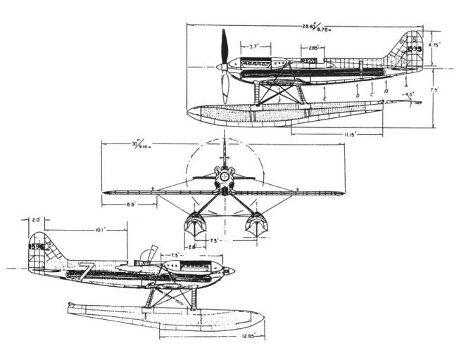 Drawing of the Supermarine S.6B, the airplane used by the British to win the Schneider Trophy, 1931.