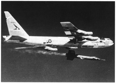 Photo of an air launch of X 15 #1 from Boeing B-52 Stratofortress.