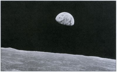 Photo of Earthrise as seen by Apollo 8 after rounding the moon.
