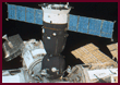 View of center node of the Mir space station with modules attached  to all available ports
