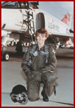 Astronaut Eileen Collins at Test Pilot School, posing in her flight gear
