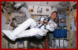 Linenger in his Sokol suit floating in Mir Base Block