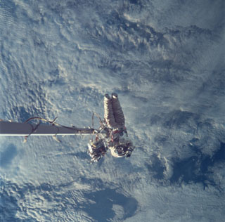 Musabayev during an EVA outside of the Mir