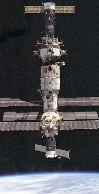 Mir Space Station as viewed from the Space Shuttle Discovery