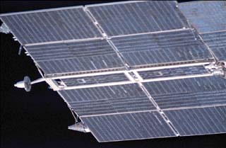 Mir Space Station views of undamaged solar array.