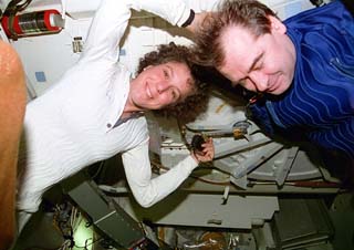 Baker and Strekalov on middeck