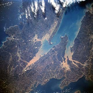 Bay of Fundy and tidal bore channel, New Brunswick and Nova Scotia, Canada.