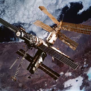 Mir over the South American Andean Range and Pacific coast, Salar (dry lakebed) Uyuni and Salar de Coipasa, Chile.
