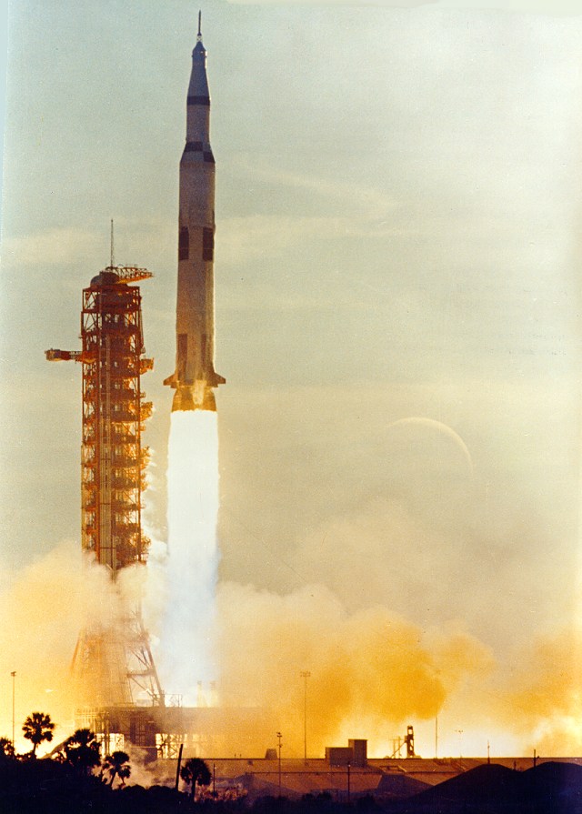 Apollo 8 ascending past the Launch Umbilical Tower