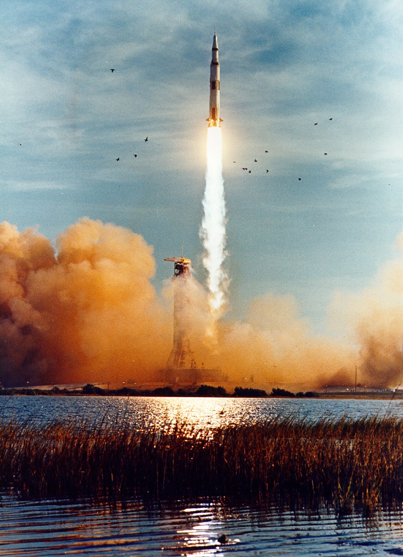 Apollo 8 ascending on a long tail of flame
