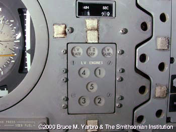 Photograph of the launch vehicle lights panel onboard Odyssey, the Apollo 13 Command Module
