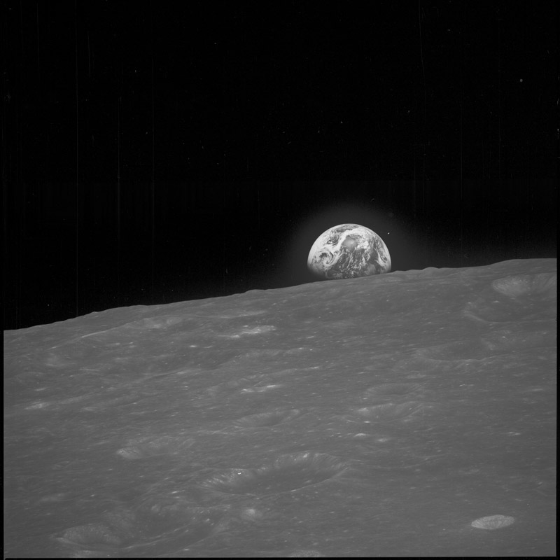 AS08-13-2329 - The first image of Earthrise taken by a human.