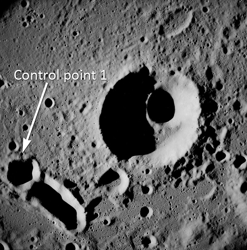Apollo 8 frame AS08-12-2052, showing the Keyhole feature and Control Point-1 within Korolev