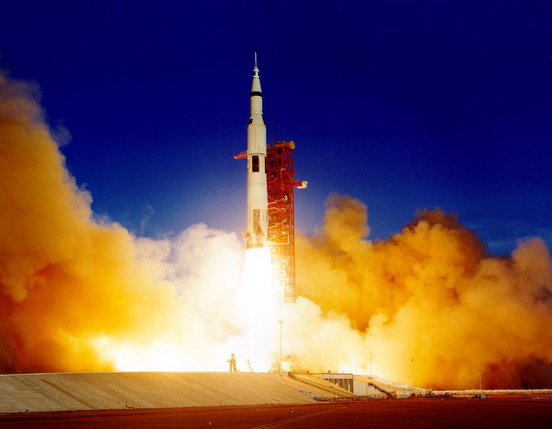 Apollo 8 ascending past the Launch Umbilical Tower