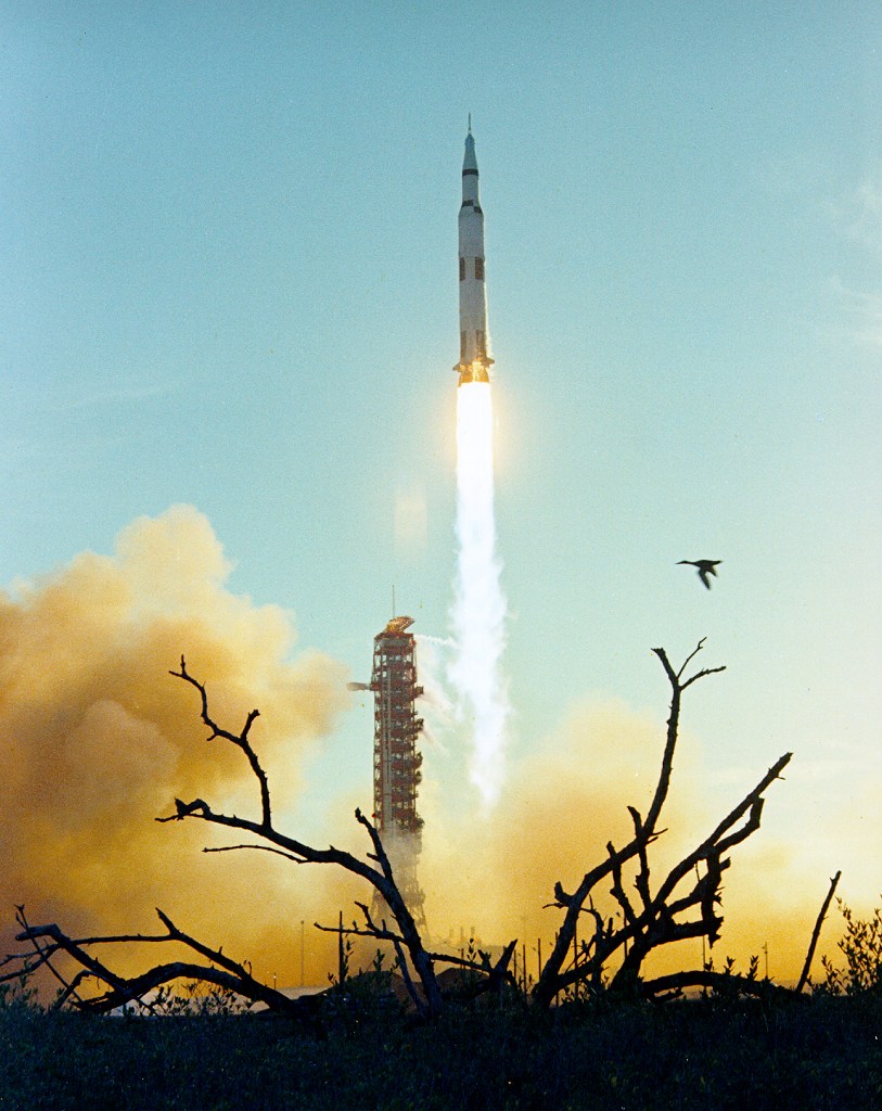 Apollo 8 ascending on a long tail of flame