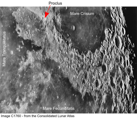 Image C1760 from the Consolidated Lunar Atlas showing Earth-based view of Proclus and its immediate surroundings.