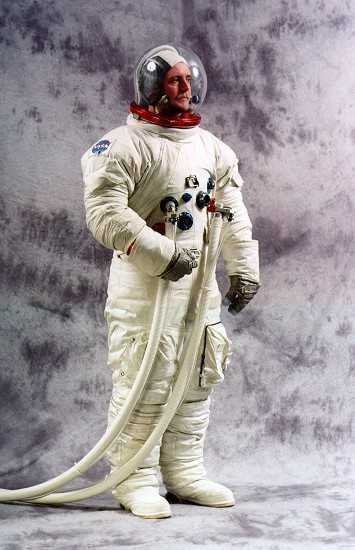 Cernan's A17 back-up suit modeled by Bill Ayrey