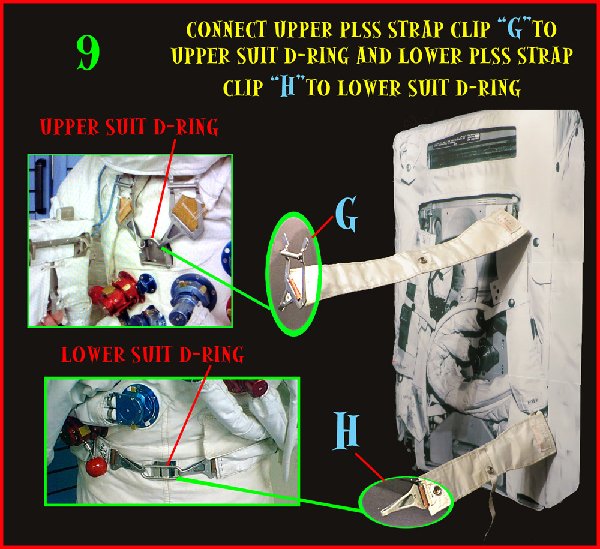 PLSS strap connections to Suit D-rings